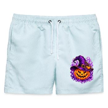 Halloween-Zauberhut Kürbis - Männer Badeshorts - hellblau gestreift - Vorne - AI Model Male 178 light (178cm)