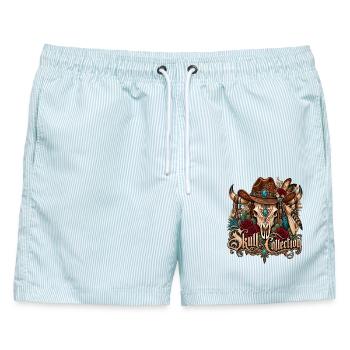 Skull Biker Buffalo Skull Horned Hut - Männer Badeshorts - hellblau gestreift - Vorne - AI Model Male 178 light (178cm)