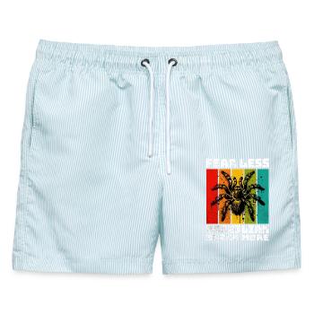 Schwarze Vogelspinne - Männer Badeshorts - hellblau gestreift - Vorne - AI Model Male 178 light (178cm)