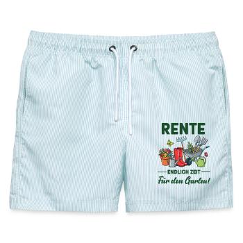 Rente endlich Zeit für den Garten lustige Sprüche - Männer Badeshorts - hellblau gestreift - Vorne - AI Model Male 178 light (178cm)