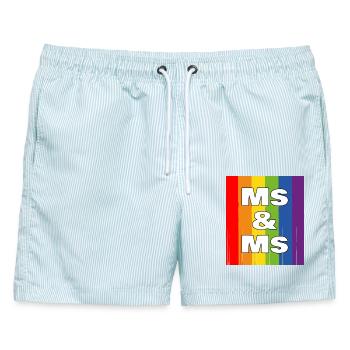 Frau & Frau Regenbogenstolz - Männer Badeshorts - hellblau gestreift - Vorne - AI Model Male 178 light (178cm)
