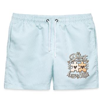 Partnerschaft Du bist die bessere Hälfte Puzzle - Männer Badeshorts - hellblau gestreift - Vorne - AI Model Male 178 light (178cm)