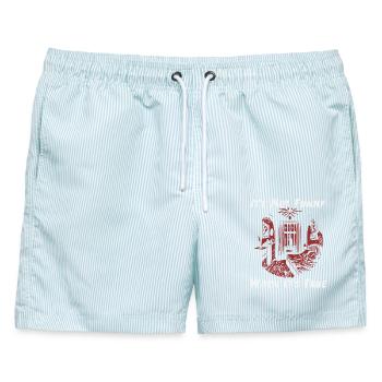 Crime-show-liebhaber True-crime - Männer Badeshorts - hellblau gestreift - Vorne - AI Model Male 178 light (178cm)