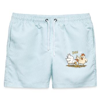 Konflikt Hühner Lustiges Huhn Bauernhof Wortspiel - Männer Badeshorts - hellblau gestreift - Vorne - AI Model Male 178 light (178cm)