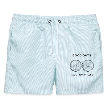 GOOD DAYS HAVE TWO WHEELS – Fahrrad Design - Männer Badeshorts - hellblau gestreift - Vorne - AI Model Male 178 light (178cm)
