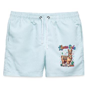 Llama-tude Lustiges Llama Alpakas Design - Männer Badeshorts - hellblau gestreift - Vorne - AI Model Male 178 light (178cm)