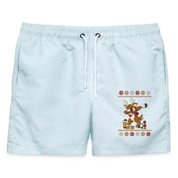 Lustiges Rentier Weihnachten Geschenk - Männer Badeshorts - hellblau gestreift - Vorne - AI Model Male 178 light (178cm)