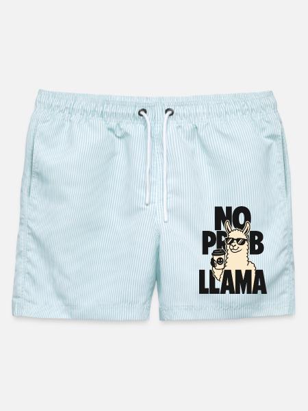No Prob Llama – Lama mit Kaffeebecher - Männer Badeshorts - hellblau gestreift