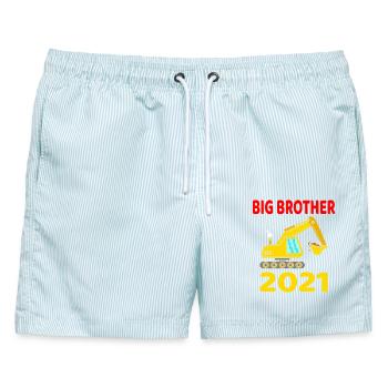 Big Brother 2021 Bagger Großer Bruder 2021 Bald - Männer Badeshorts - hellblau gestreift - Vorne - AI Model Male 178 light (178cm)