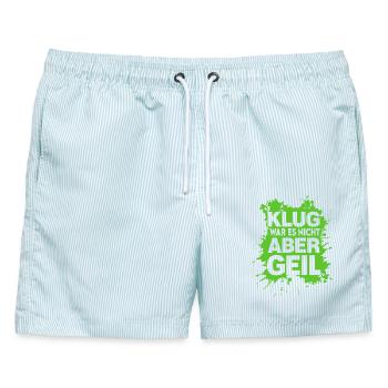 Klug war es nicht Aber Geil Sprüche Shirt Lustig - Männer Badeshorts - hellblau gestreift - Vorne - AI Model Male 178 light (178cm)