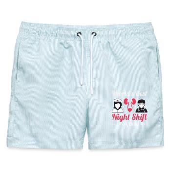 Nachtschicht Krankenpflege Anerkennung Urologie - Männer Badeshorts - hellblau gestreift - Vorne - AI Model Male 178 light (178cm)