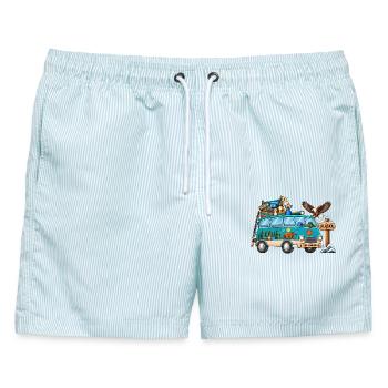 Alaska Camper Wohnmobil - Männer Badeshorts - hellblau gestreift - Vorne - AI Model Male 178 light (178cm)