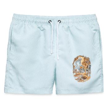 Drechseln Drechsler - Männer Badeshorts - hellblau gestreift - Vorne - AI Model Male 178 light (178cm)