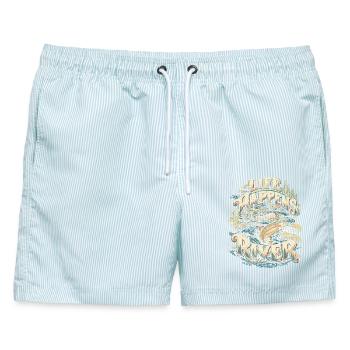 Fliegenfischen Fliegenangler - Männer Badeshorts - hellblau gestreift - Vorne - AI Model Male 178 light (178cm)