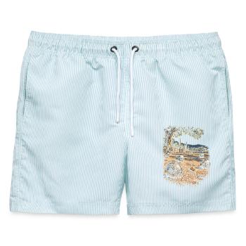 Pentanque - Männer Badeshorts - hellblau gestreift - Vorne - AI Model Male 178 light (178cm)