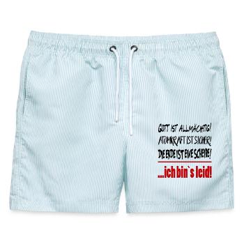 Erde Scheibe Gott Allmächtig Sprüche Floskel  - Männer Badeshorts - hellblau gestreift - Vorne - AI Model Male 178 light (178cm)