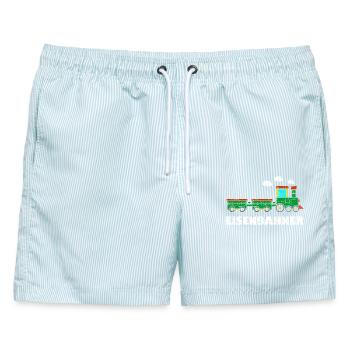 Eisenbahner Kinder Lokomotive Eisenbahn - Männer Badeshorts - hellblau gestreift - Vorne - AI Model Male 178 light (178cm)