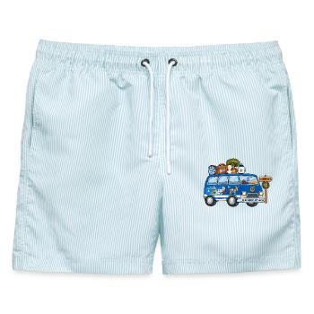 Griechenland Camper Wohnmobil - Männer Badeshorts - hellblau gestreift - Vorne - AI Model Male 178 light (178cm)