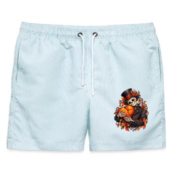Gothic Skelett mit Kürbis Herz zu Halloween - Männer Badeshorts - hellblau gestreift - Vorne - AI Model Male 178 light (178cm)
