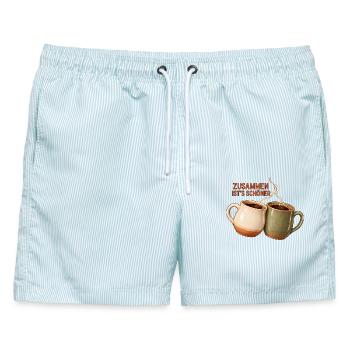 Zusammen ist's schöner - Zwei Kaffeetassen - Männer Badeshorts - hellblau gestreift - Vorne - AI Model Male 178 light (178cm)