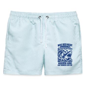 Was dich nicht umbringt, macht dich noch stärker.  - Männer Badeshorts - hellblau gestreift - Vorne - AI Model Male 178 light (178cm)