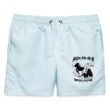 Japanese Martial Arts Aikido Flow Dynamics - Männer Badeshorts - hellblau gestreift - Vorne - AI Model Male 178 light (178cm)