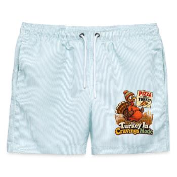 Turkey In Cravings Mode witzig schwanger an - Männer Badeshorts - hellblau gestreift - Vorne - AI Model Male 178 light (178cm)
