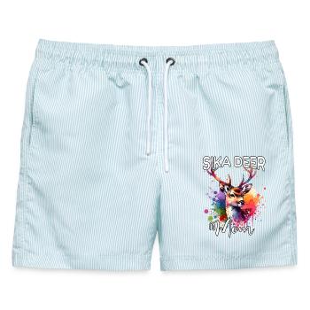 Sikahirsch Mama - Männer Badeshorts - hellblau gestreift - Vorne - AI Model Male 178 light (178cm)