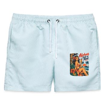 Pin-Up Girl Tiki Style: Aloha State of Mind - Männer Badeshorts - hellblau gestreift - Vorne - AI Model Male 178 light (178cm)
