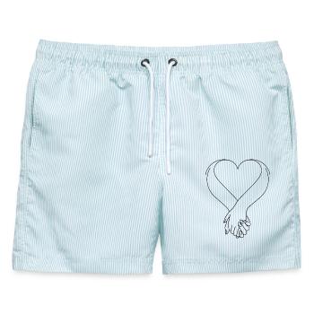 Zwei Hände händchen halten mit Herz holding hands - Männer Badeshorts - hellblau gestreift - Vorne - AI Model Male 178 light (178cm)