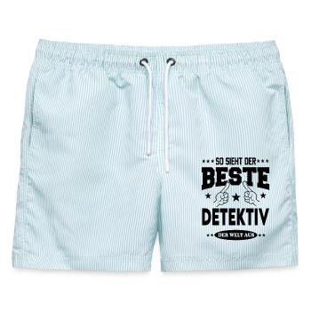 Detektiv Der Beste der Welt Berufe  Arbeit - Männer Badeshorts - hellblau gestreift - Vorne - AI Model Male 178 light (178cm)