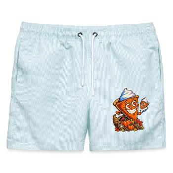 Herbstkuchen-Lächel-Schnitte - Männer Badeshorts - hellblau gestreift - Vorne - AI Model Male 178 light (178cm)