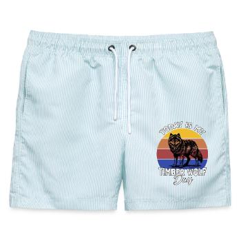Grauwolf Timber Wolf - Männer Badeshorts - hellblau gestreift - Vorne - AI Model Male 178 light (178cm)