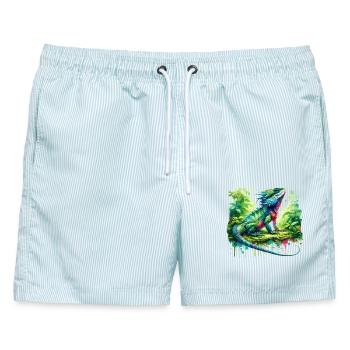 Chinesische Wasseragame Geschenk - Männer Badeshorts - hellblau gestreift - Vorne - AI Model Male 178 light (178cm)