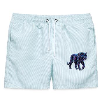 Poly Stil Panther - Männer Badeshorts - hellblau gestreift - Vorne - AI Model Male 178 light (178cm)