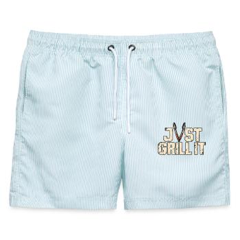 Just Grill It – Lustiges Grillmeister BBQ Motiv - Männer Badeshorts - hellblau gestreift - Vorne - AI Model Male 178 light (178cm)