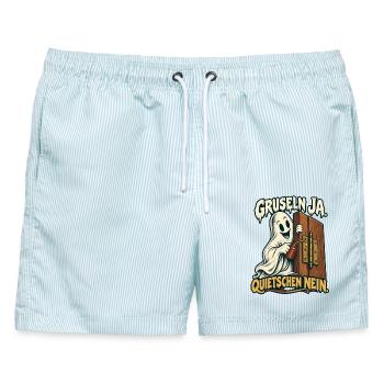 Geist ölt Tür – Gruseln ja Quietschen nein - Männer Badeshorts - hellblau gestreift - Vorne - AI Model Male 178 light (178cm)