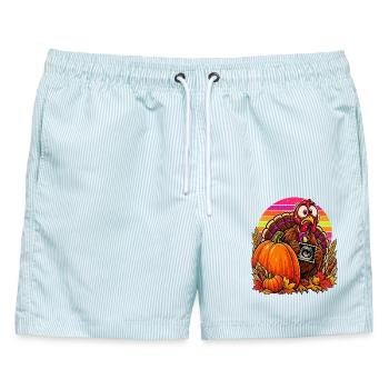 Thanksgiving Truthahn Schwangerschaftsankündigung - Männer Badeshorts - hellblau gestreift - Vorne - AI Model Male 178 light (178cm)