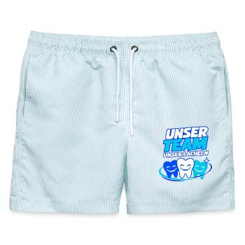 Unser Team Unser Lächeln – Zahnarztpraxis - Männer Badeshorts - hellblau gestreift - Vorne - AI Model Male 178 light (178cm)