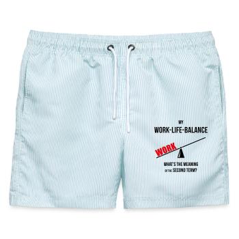 Meine Work-Life-Balance – Zweites Semester? (Wippe POS2C) - Männer Badeshorts - hellblau gestreift - Vorne - AI Model Male 178 light (178cm)