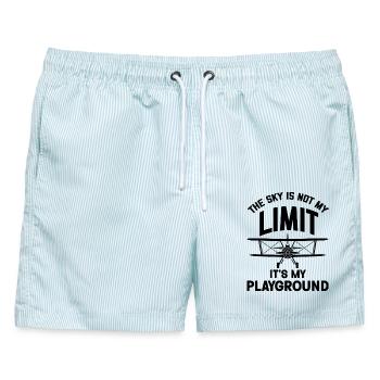 The Sky is not my Limit its my Playground Airplane - Männer Badeshorts - hellblau gestreift - Vorne - AI Model Male 178 light (178cm)