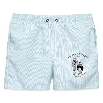 Edo Tokyo Barber Modern Style Samurai Hair Salon - Männer Badeshorts - hellblau gestreift - Vorne - AI Model Male 178 light (178cm)