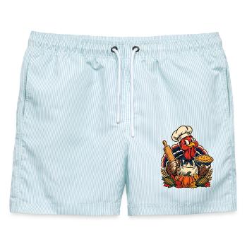Thanksgiving Truthahn Bäcker mit Kürbis-Pie - Männer Badeshorts - hellblau gestreift - Vorne - AI Model Male 178 light (178cm)