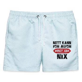 Nett kann ich auch Bringt aber Sprüche Lustig - Männer Badeshorts - hellblau gestreift - Vorne - AI Model Male 178 light (178cm)