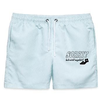 Sorry Hab nicht zugehört Mann Sprüche Frech Lustig - Männer Badeshorts - hellblau gestreift - Vorne - AI Model Male 178 light (178cm)