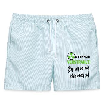 Verstrahlt Ufo Ausserirdische Sprüche Shirt - Männer Badeshorts - hellblau gestreift - Vorne - AI Model Male 178 light (178cm)