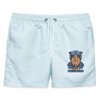 Shoebill – Geht dich nichts an - Männer Badeshorts - hellblau gestreift - Vorne - AI Model Male 178 light (178cm)
