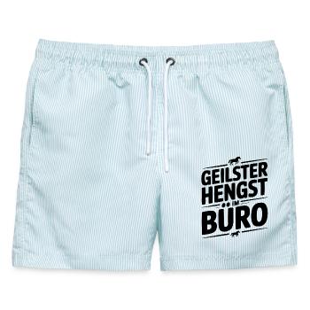 Geiler Hengst im Büro Bürosprüche Mann Lustig Fun - Männer Badeshorts - hellblau gestreift - Vorne - AI Model Male 178 light (178cm)