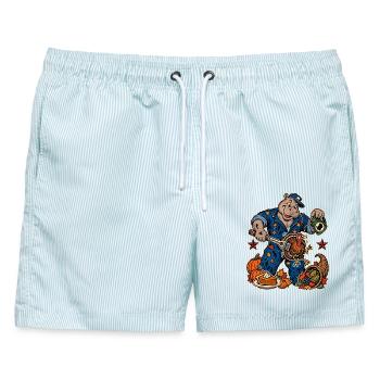 Thanksgiving Nilpferd-Mechaniker mit - Männer Badeshorts - hellblau gestreift - Vorne - AI Model Male 178 light (178cm)