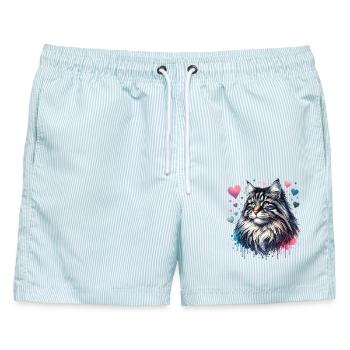Norwegische Waldkatze - Männer Badeshorts - hellblau gestreift - Vorne - AI Model Male 178 light (178cm)